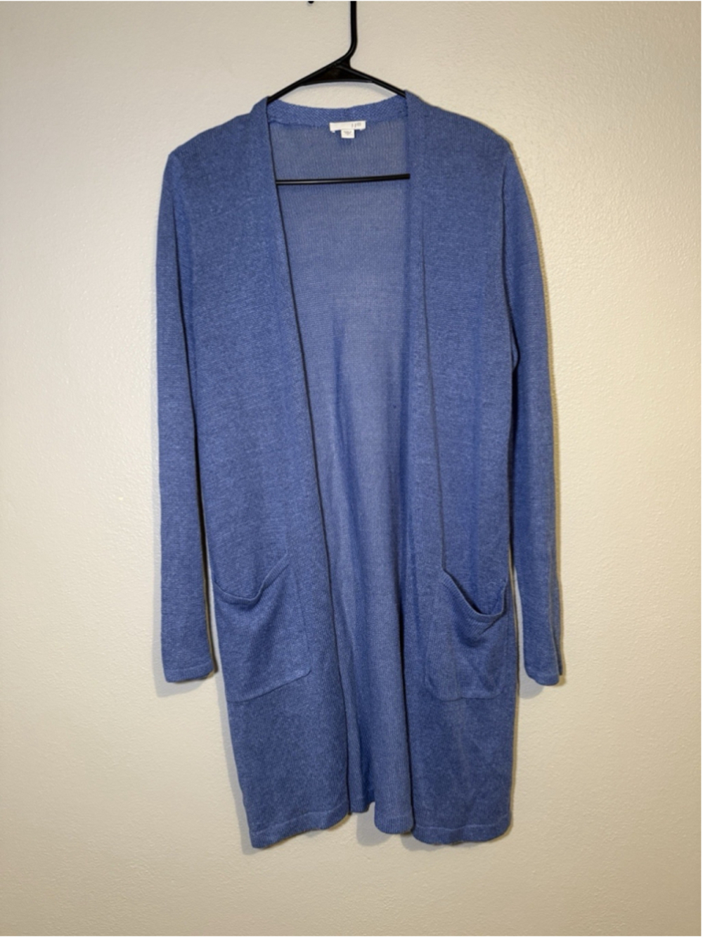 J Jill Cardigan S Blue Linen Blend Open Front Longline Coastal Beach Airy